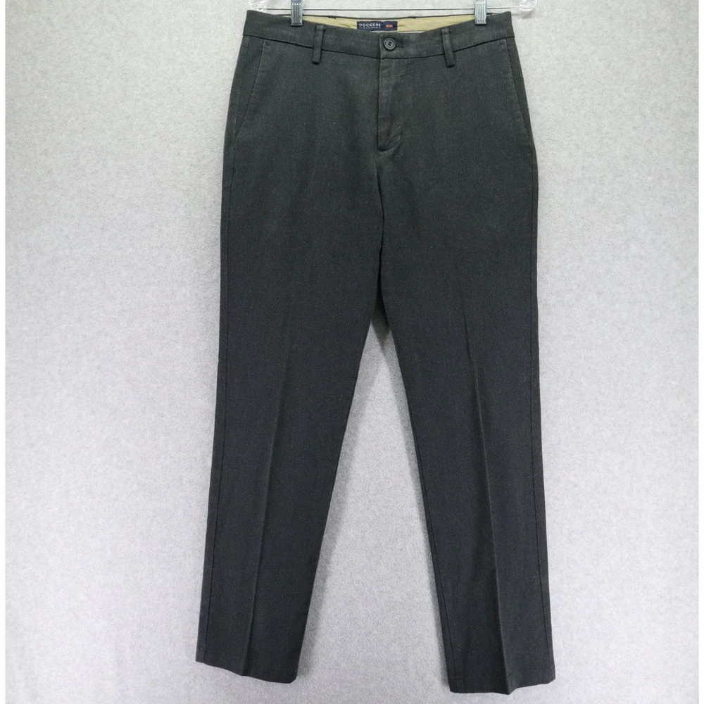 Dockers Pants Mens 30x32 Slim Fit Signature Khaki Flex‎ Comfort Flat Front Gray
